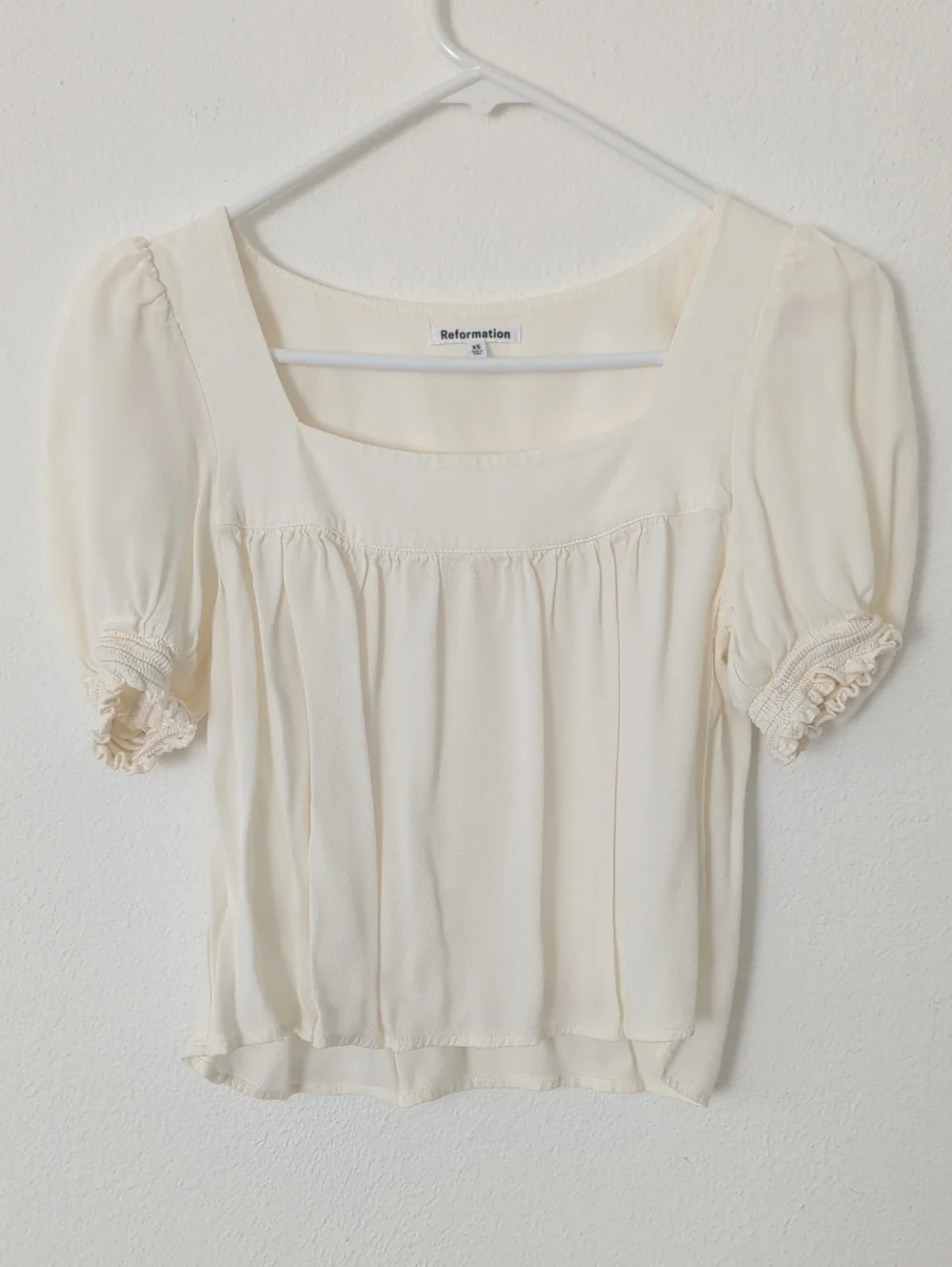 Reformation Ivory Square Neck Puff Sleeve Top